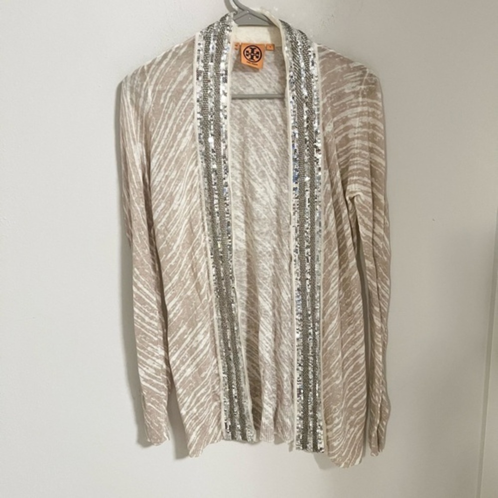 Tory Burch Linen Blend Open Front Cardigan SMALL